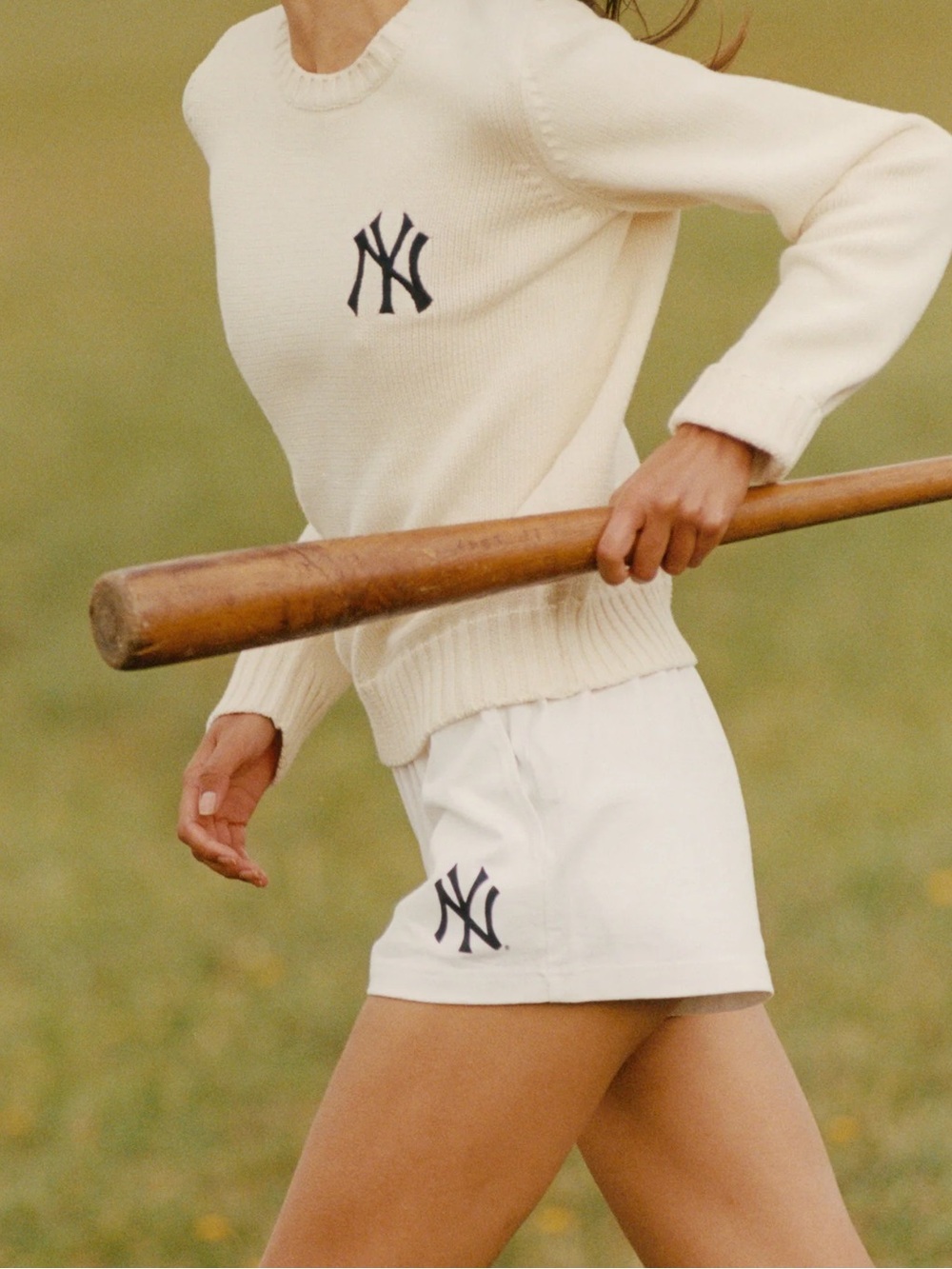 Sporty & Rich Heritage Yankees Serif Knitted Sweater - Ecru/Navy
